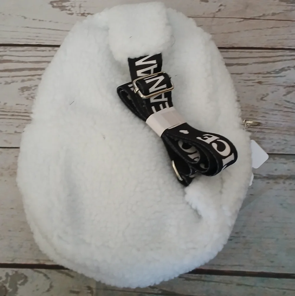 Snoopy X Justice fuzzy Snoopy dog mini backpack white and black
